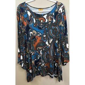 Ruby Rd Multicolor Boho Paisley & Floral 3/4 Sleeve Top Size XL See Measurements